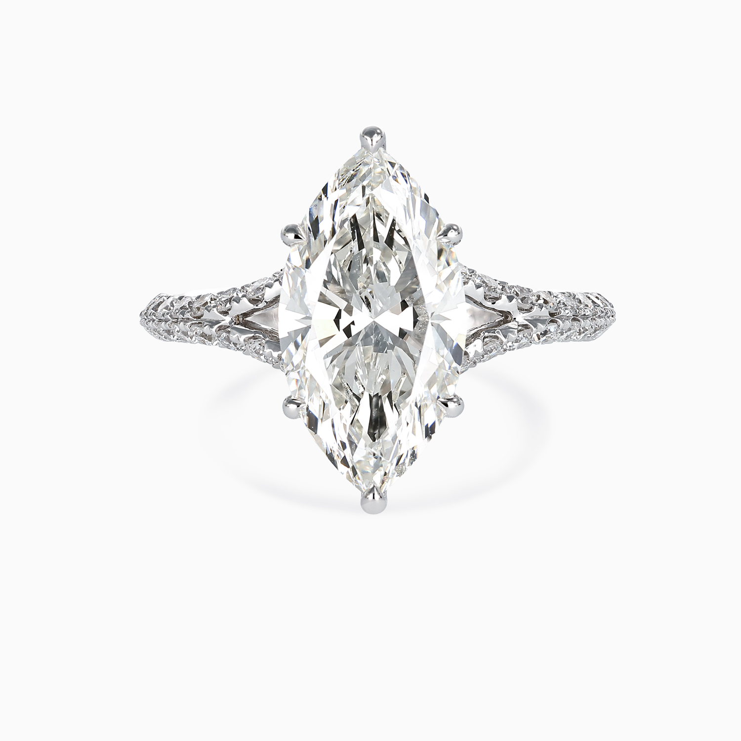 Accented Lab-Grown Marquise Diamond Split Shank Engagement Ring, 18k White Gold